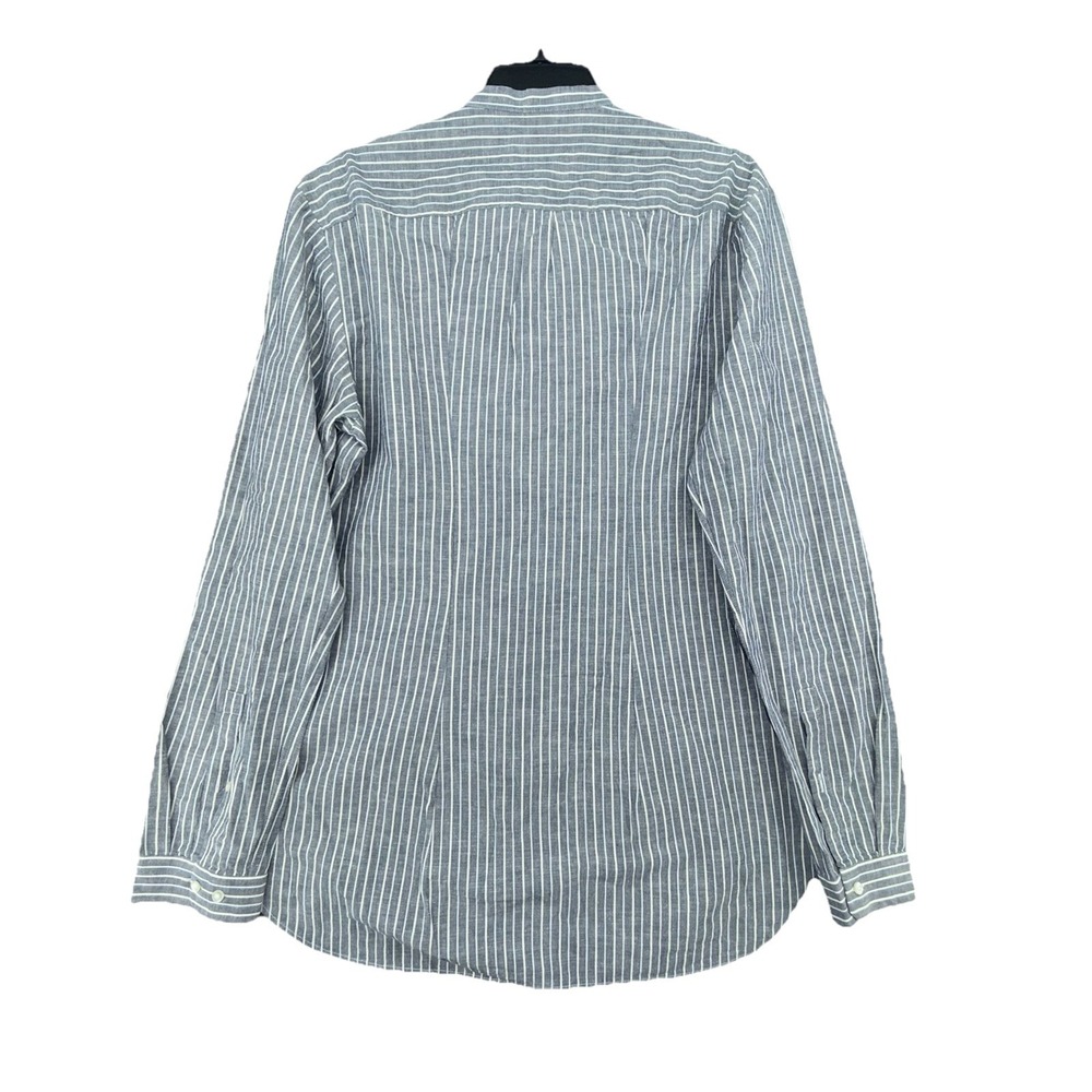 Hugo Boss Mens Long Sleeve Dress Shirt Band Collar Linen blend large Stripe - Picture 7 of 7